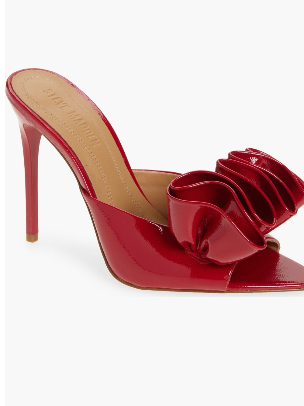 Steve Madden Red Patent Ruffle Mule Heels